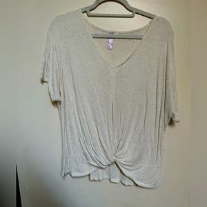 Cream short sleeve top with twist front detail